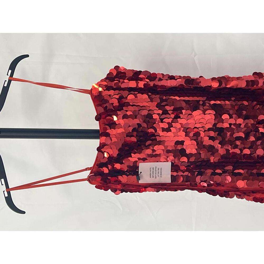 Red Sequin Mini Dress with Spaghetti Straps - Picture 4 of 7